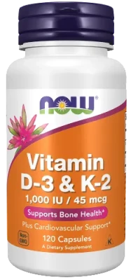 NOW Витамин D3 и К2 1000ME/45мкг 120 капсул